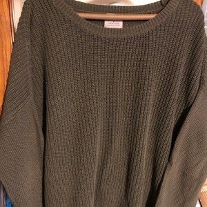 Olive Sweater with Ivory Lace Detail at Hem